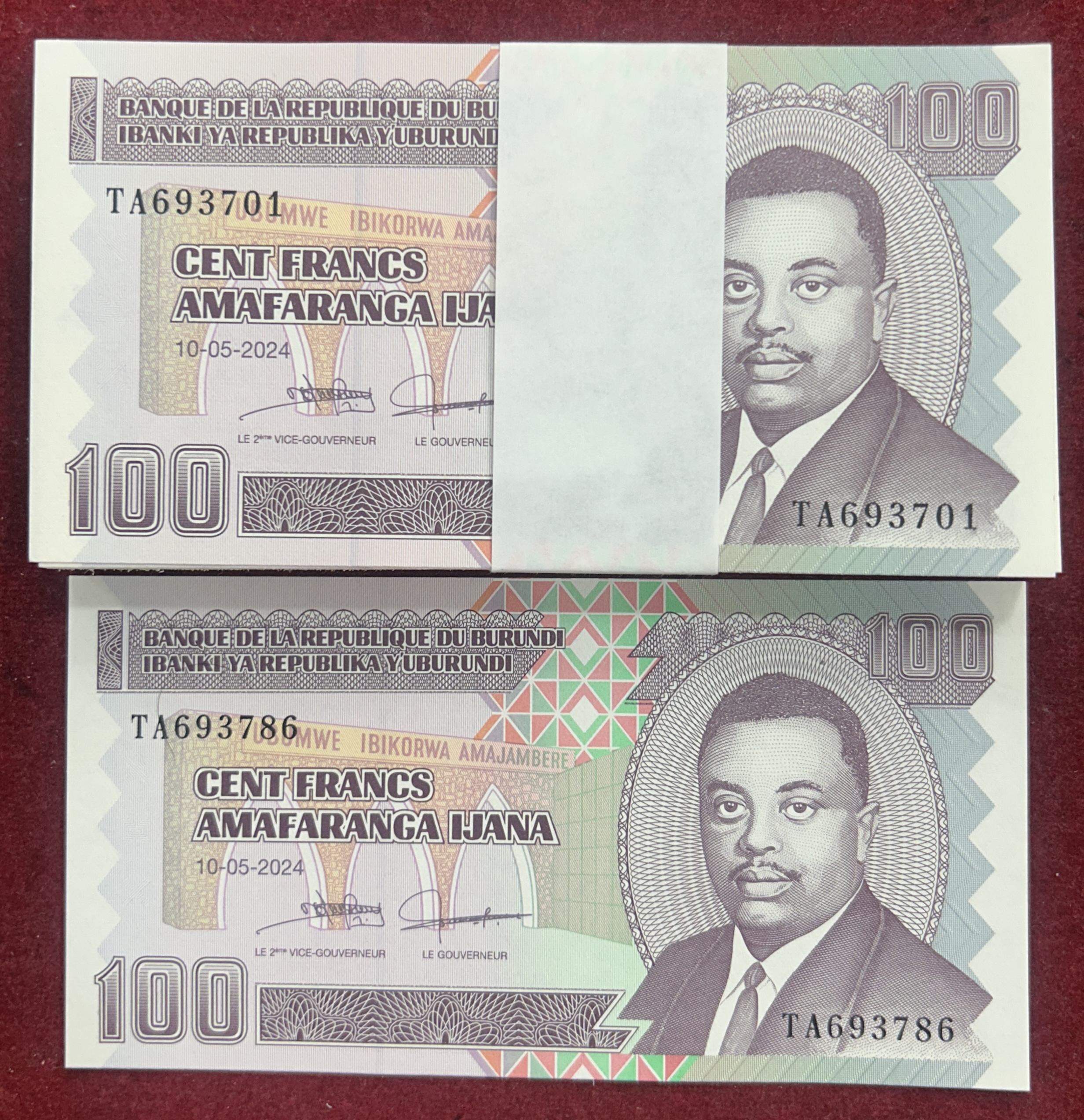 Burundi 100 Francs GEM UNC (100 Note) Serial Packet With 786 Fancy Number Note
