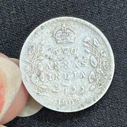 India - British 2 Annas 1906 - Edward VII Rare Silver coin #K-113