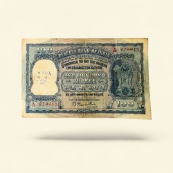Rs 100 Republic India Banknote 1950s Elephant Issue Signed B Ramarau Red Serial Rupiye Issue
