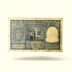 Alternative view of Rs 100 Republic India Banknote 1950s Elephant Issue Signed B Ramarau Red Serial Rupiye Issue