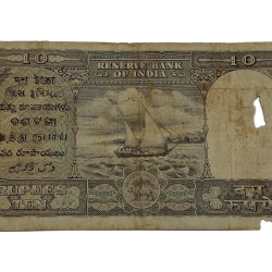 Alternative view of 10 Rupees Big FAFRA Issue Sign H.V IYENGAR with SEMI-FANCY Serial Number "X66-99X" in Used Condition.