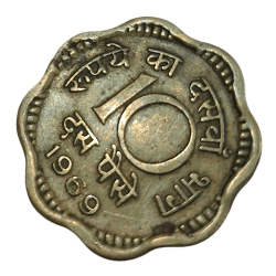 Alternative view of 10 Paisa Ni/Brs Issue Year 1969 Calcutta Mint CLOCK ROTATION Error **SCARE** Collectable Grade.