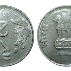 2 Rupees Fss Floral Motif INVERTED AXIS 6° CLOCK ROTATION Error in UNC Grade.