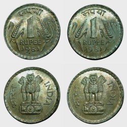 One Rupee Big DABBU Issue Year 1981 Calcutta Mint Set 2 Coins are in UNC Grades.