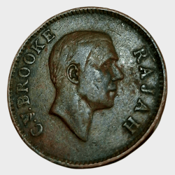 Alternative view of SARAWAK KINGDOM Bronze ONE CENT Year 1870 Portrait C.V. BROOKE RAJAH **V. RARE** High Collectable Grade.