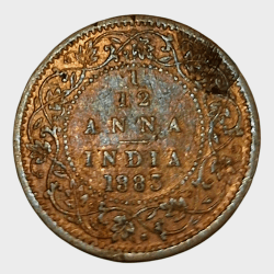 BRITISH INDIA Copper 1/12 ANNA Key Date Year 1883 VICTORIA EMPRESS **RARE** High AUNC Grade.
