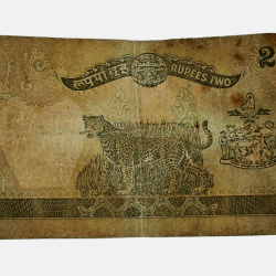 Alternative view of NEPAL 2 RUPEES King BIRENDRA BIR BIKRAM SHAH (Crowned) LEOPARD Back Side Bank Note in Used Condition.