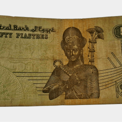 Alternative view of EGYPT 50 PIASTRES Statue of RAMSES II Bank Note in Collectable Grade.