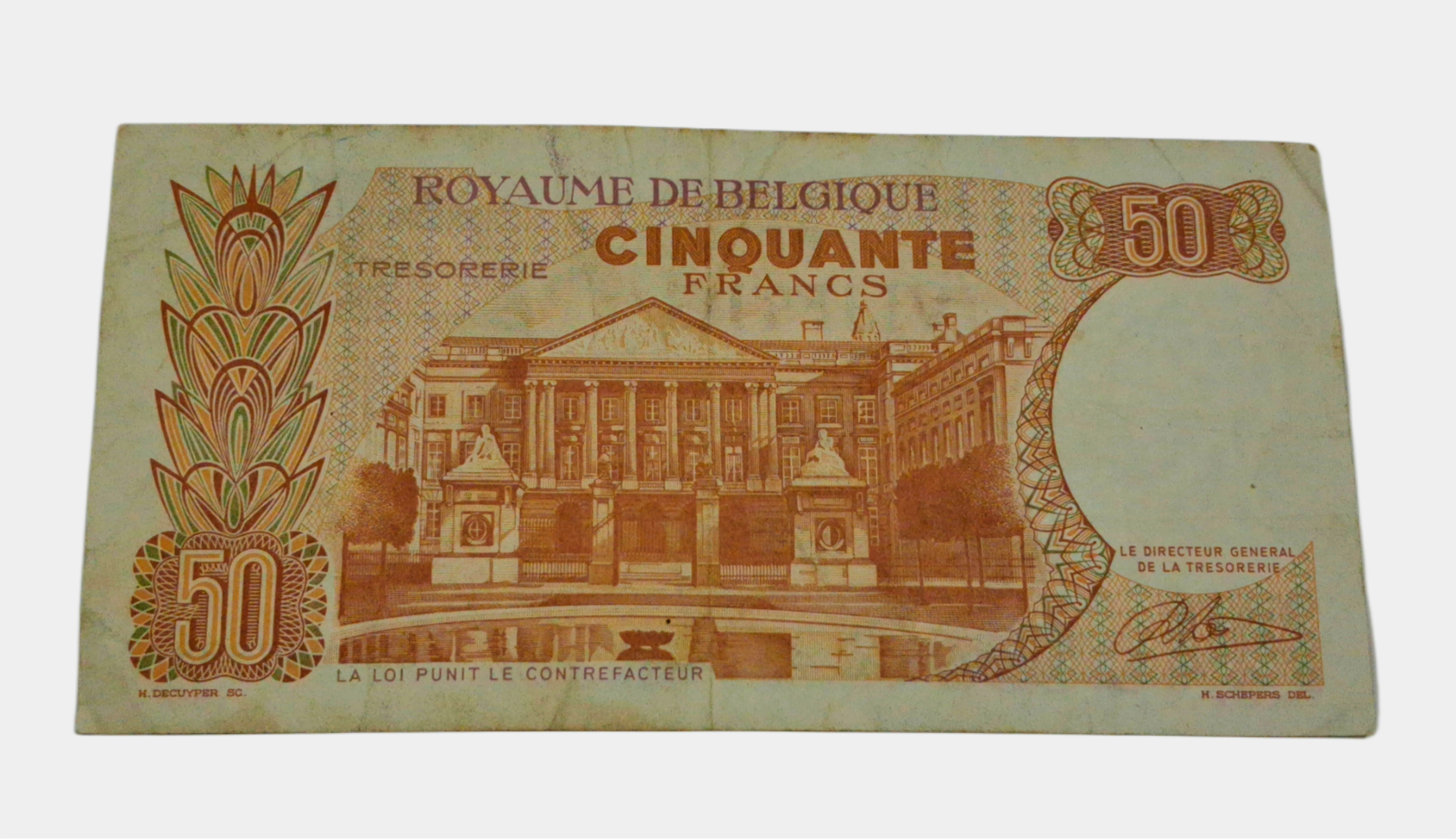 BELGIUM 50 FRANC Year 1966 Feautring King BAUDOUIN-I and Queen FABIOLA Bank Note **SCARE** High Collectable Grade. - Image 2