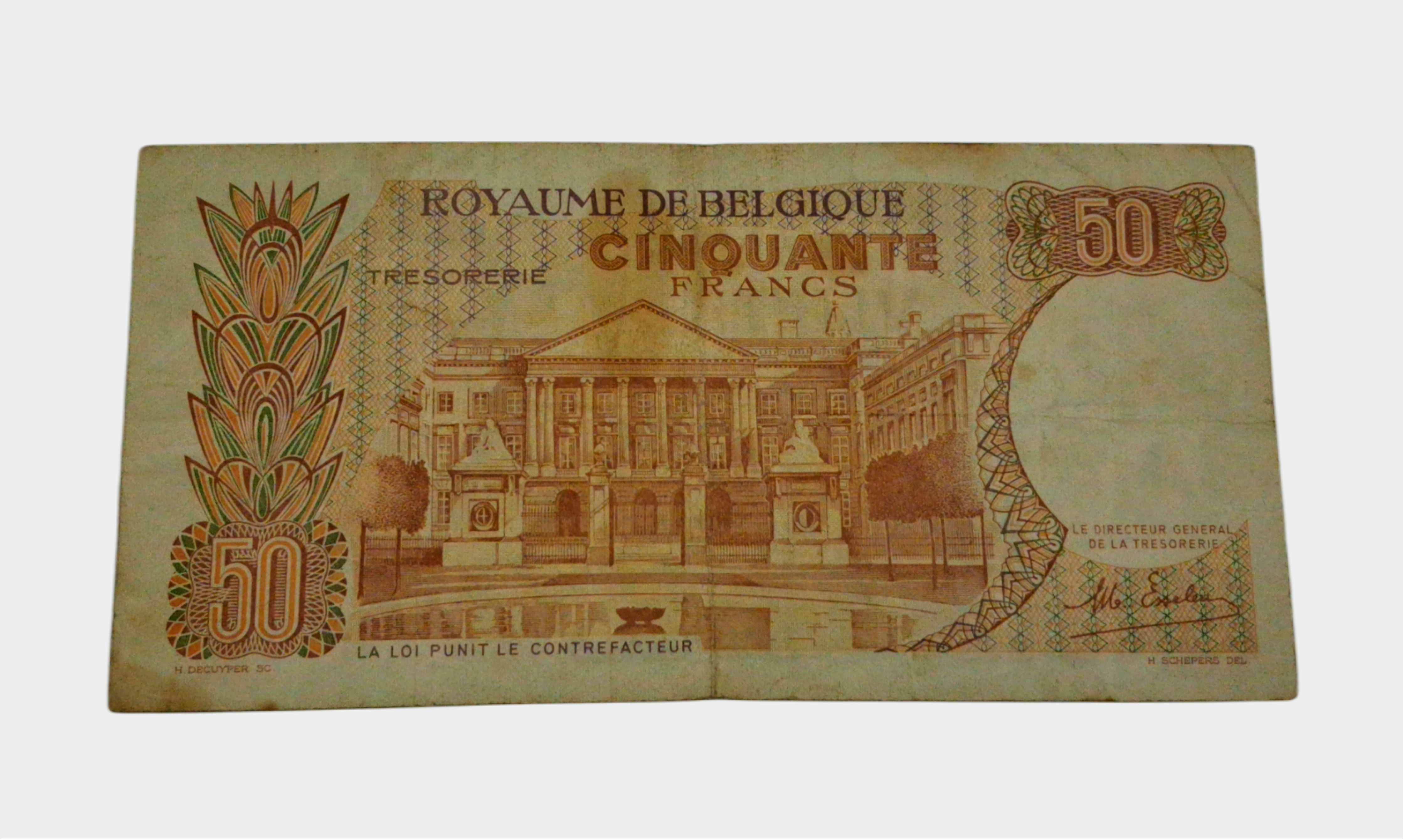 Belgium 50 Franc Year 1966 Feautring King Baudouin-I and Queen Fabiola Bank Note **Scare** Collectable Grade.
