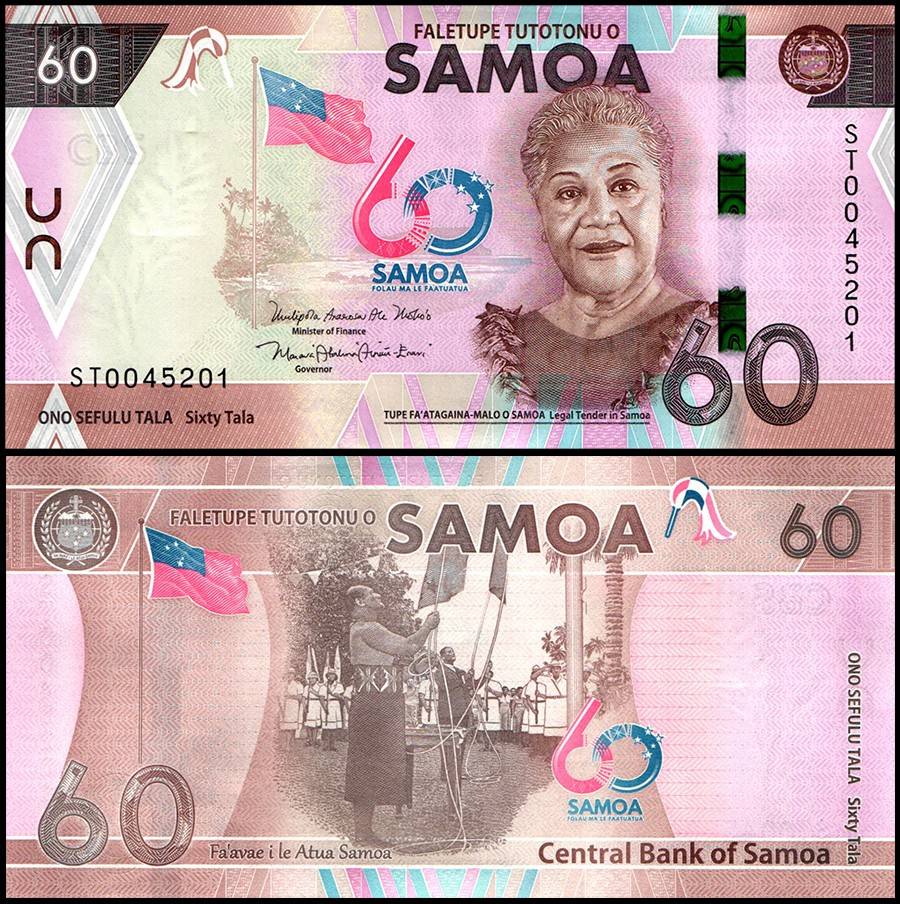Samoa 60 Tala World Banknote 2023 P46 UNC Commemorative 60th Anniversary of Independence Unique and Rare