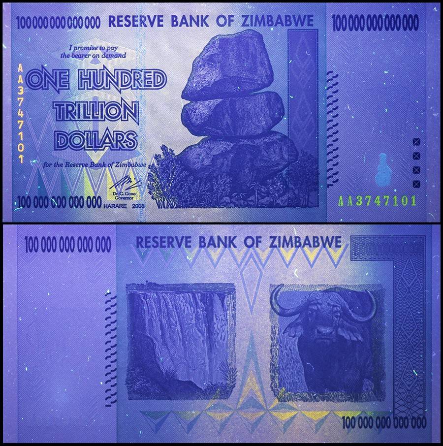 Zimbabwe 100 Trillion Top Quality Ultra Rare High Denomination Currency Unique and Rare