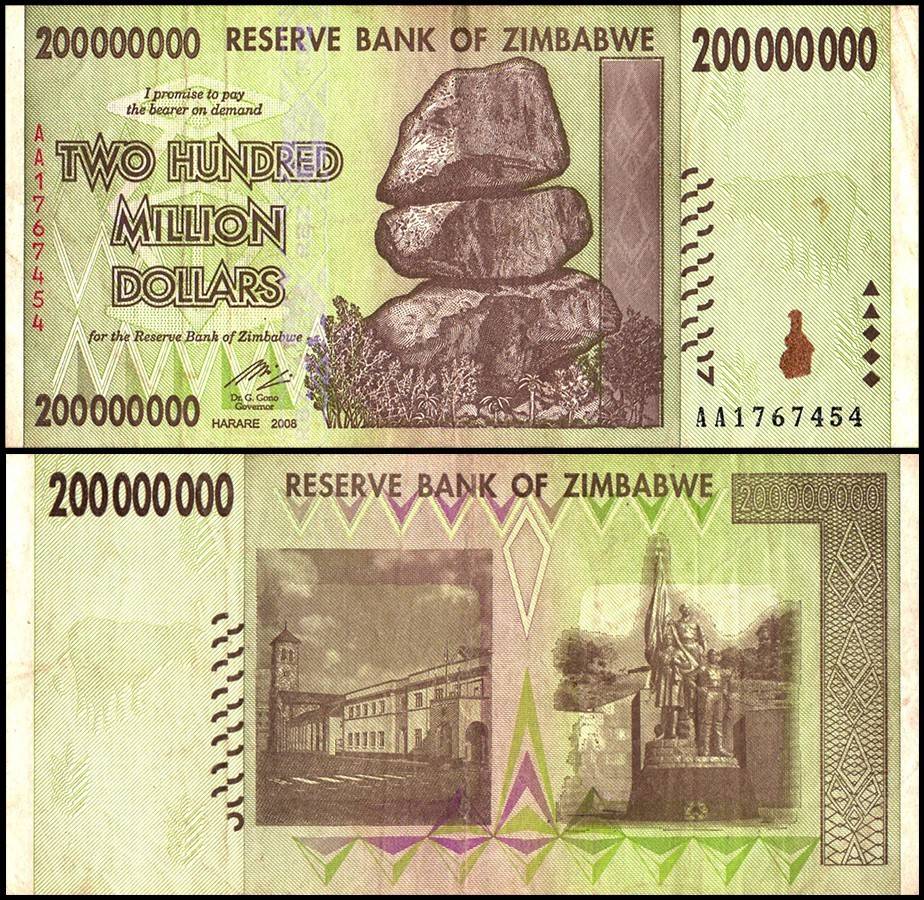Zimbabwe 200 Million Dollars World Banknote 2008 P81 Used Condition Unique and Rare