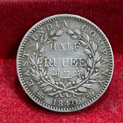 India - British ½ Rupee 1840 - Victoria (Continuous legend) Rare Silver High Grade Coin