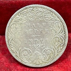 India - British ½ Rupee 1893 - Victoria Rare Silver Coin