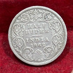 India - British ½ Rupee 1862 - Victoria Rare Silver Coin