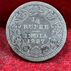 India - British ¼ Rupee 1887 - Victoria Rare Silver Coin