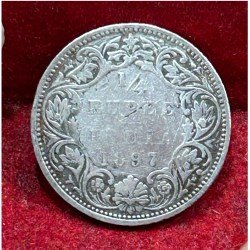India - British ¼ Rupee 1897 - Victoria Rare Silver Coin
