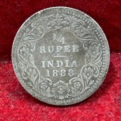 India - British ¼ Rupee 1888 - Victoria Rare Silver Coin