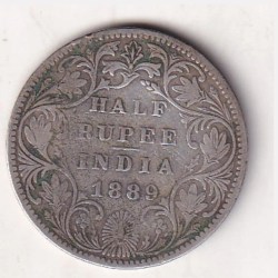 India - British ½ Rupee 1889 - Victoria Rare Silver Coin