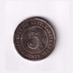Malaysia 5 Cents -1920 George V Rare Coin#C-145