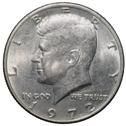 Alternative view of Copper-Nickel 1/2 Dollar of USA (AD 1972) with Portrait of John F. Kennedy