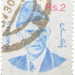 Postal Stamp of Pakistan Blue Colour 2 Rupees with Muhammad Ali Jinnah Used Condition as per Image.