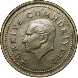 Brass 5000 Lira of Turkey (AD 1999) with Head of Atatürk left
