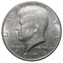 Copper-Nickel 1/2 Dollar of USA (AD 1974) with Portrait of John F. Kennedy