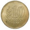 Brass 10 Pesos of Argentina (AD 1977) with 'Sol de Mayo' (Spanish: 'Sun of May') - Image 2
