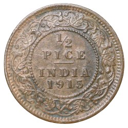 Alternative view of Bronze 1/2 Pice of George V (AD 1915) of Calcutta Mint Scarce Date