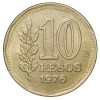 Brass 10 Pesos of Argentina (AD 1976) with 'Sol de Mayo' (Spanish: 'Sun of May') - Image 2