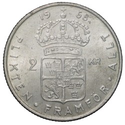 Alternative view of Copper-Nickel 2 Kroner of Gustaf VI Adolf (AD 1968) of Sweden Country Large Size