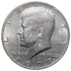 Alternative view of Copper-Nickel 1/2 Dollar of USA (AD 1977) with Portrait of John F. Kennedy