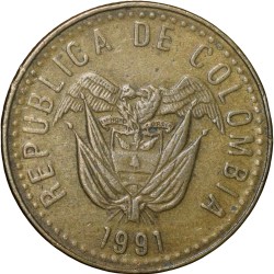 Brass 20 Pesos of Colombia Country (AD 1991)