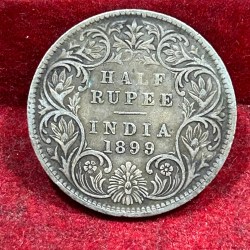India - British ½ Rupee 1899 - Victoria Rare Silver Coin