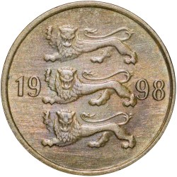 Brass 10 Senti of Estonia Country (AD 1998) with 3-Lions Scarce