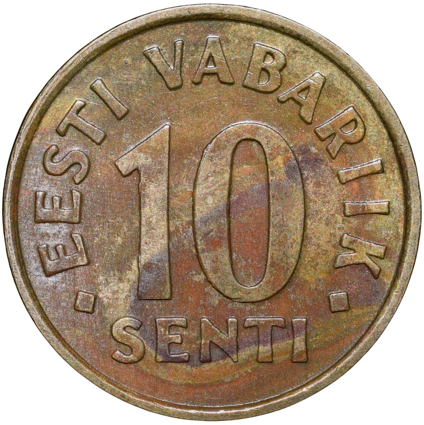 Brass 10 Senti of Estonia Country (AD 1998) with 3-Lions Scarce