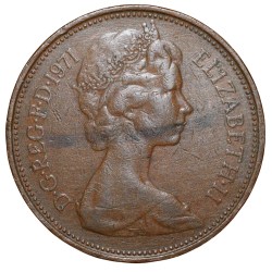 Bronze 2 Pence of Elizabeth II (AD 1971) from United Kingdom