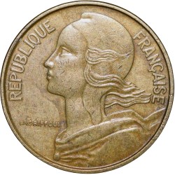 Brass 10 Centimes of France ( AD 1967) with Marianne face left