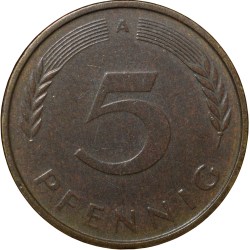 Alternative view of Brass 5 Pfennig of Germany (AD 1990) with Oak Sapling