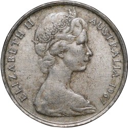 Alternative view of Nickel 5 Cents of Elizabeth II (AD 1967) from Australia with An Echidna (Ant Eater)