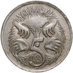 Nickel 5 Cents of Elizabeth II (AD 1967) from Australia with An Echidna (Ant Eater)