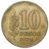 Brass 10 Pesos of Argentina (AD 1976) with 'Sol de Mayo' (Spanish: 'Sun of May') - Image 2