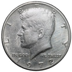 Copper-Nickel 1/2 Dollar of USA (AD 1972) with Portrait of John F. Kennedy