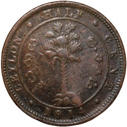 Alternative view of Bronze 1/2 Cent of George V (AD 1914) from Ceylon(Sri Lanka) Scarce