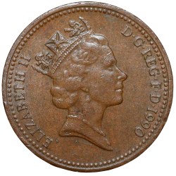 Bronze 1 Penny of Elizabeth II (AD 1990) from United Kingdom