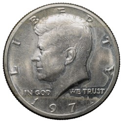 Alternative view of Copper-Nickel 1/2 Dollar of USA (AD 1971) with Portrait of John F. Kennedy