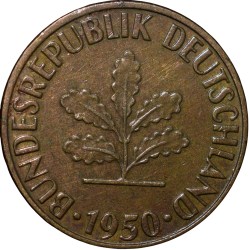 Old Brass 5 Pfennig of Germany (AD 1950) with Oak Sapling