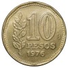 Brass 10 Pesos of Argentina (AD 1976) with 'Sol de Mayo' (Spanish: 'Sun of May') - Image 2